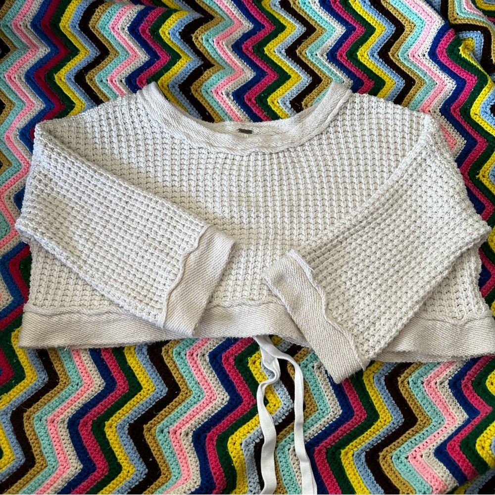 Free People Maybe Baby Pullover Cream Sweater With Tied Back